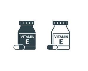 vitamin E supplement jar icon, a bottle of vitamin E supplement