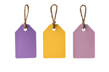 Colorful tags in various hues, ideal for labeling items, enhancing organization, or decorating gifts with personal touches.