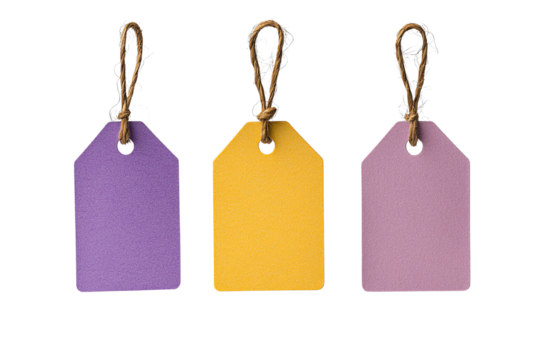 Colorful tags in various hues, ideal for labeling items, enhancing organization, or decorating gifts with personal touches.