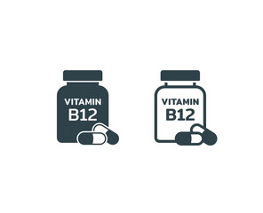 vitamin B12 supplement jar icon, a bottle of vitamin B12 supplement