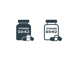 vitamin D3 and K2 supplement jar icon, a bottle of vitamin D3 and K2 supplement