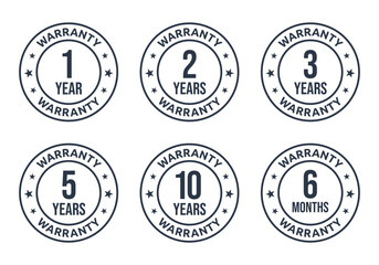 Fototapeta na wymiar 1, 2, 3, 5, 10 years warranty icon set, 6 months warranty label