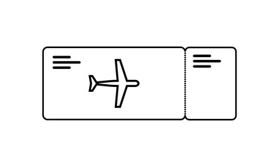 Stroke Outline Airplane Ticket Icon Vector | Simple Flight Boarding Pass Graphic