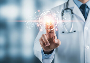Doctor interacting with futuristic medical technology
