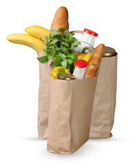 grocery bag with fresh food on transparent background