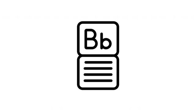 Animated black and white line drawing of a flashcard with the letters b and b on it . video