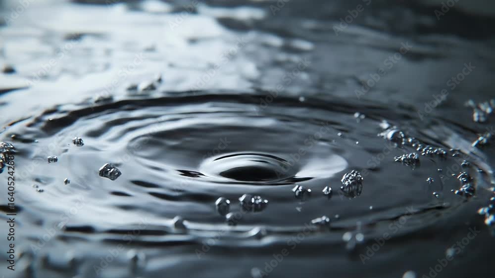 Poster water drop splashing and creating ripples in a puddle