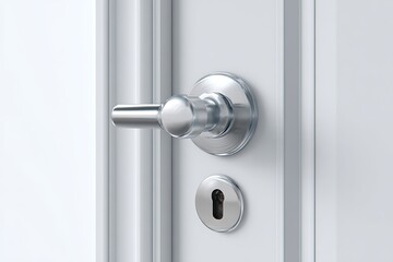 Interior door hardware of white door, modern style lever handle and keyhole escutcheon