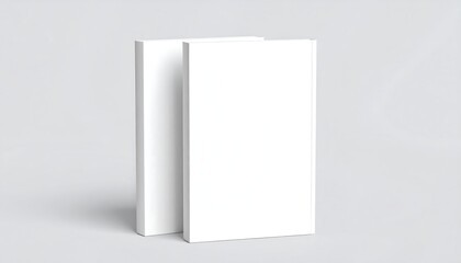 Two blank, upright books on a light grey background