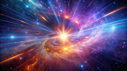 Fototapeta premium A Cosmic Journey Through a Vibrant Nebula with Star Trails and Energetic Light Rays