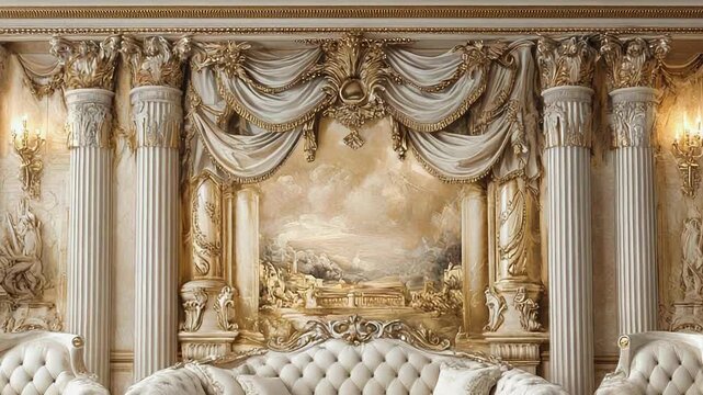 Luxurious living room with ornate details and classical columns