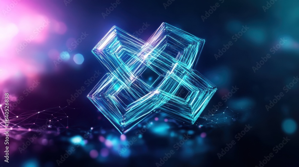 Poster glowing abstract 3d geometric wireframe structure on dark background