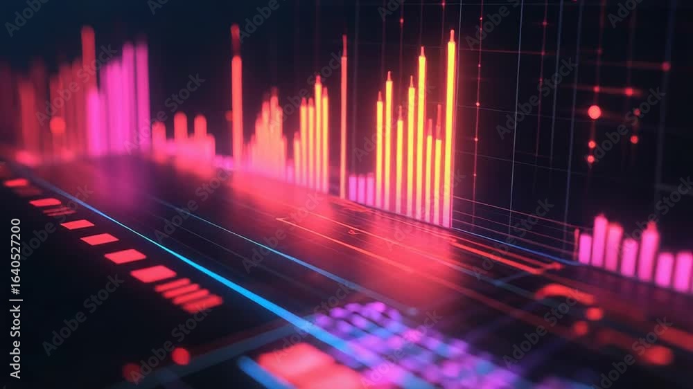 Aufkleber futuristic interface showing colorful growing bar charts and data flowing