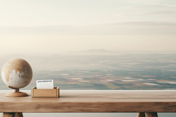 Inspiring travel adventure with vintage globe and lottery ticket on rustic wooden desk symbolizing future dreams and exciting life opportunities