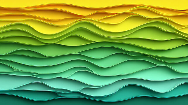 Colorful Paper Art Layers Waves Textures Dynamic Abstract Design Pattern Yellow Green Blue Modern Art Flowing Curves Motion Visuals Interior Decoration 