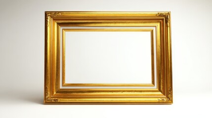 Fototapeta premium Elegant Gold Picture Frame with Ornate Details, Isolated on White Background, Ready for Artwork