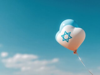Authentic Heart-Shaped Balloon with Israeli Flag Colors Floating in Blue Sky Premium Modern Symbolism for Social Media and Marketing Campaigns