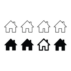 Collection of simple house icons in outline and silhouette styles