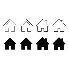 Collection of simple house icons outline and filled styles