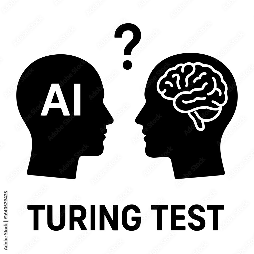 Poster vector ai icon illustration of two heads facing each other one with ai the other with a brain design