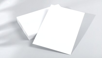 Two stacks of blank, rectangular cards sit on a light gray surface