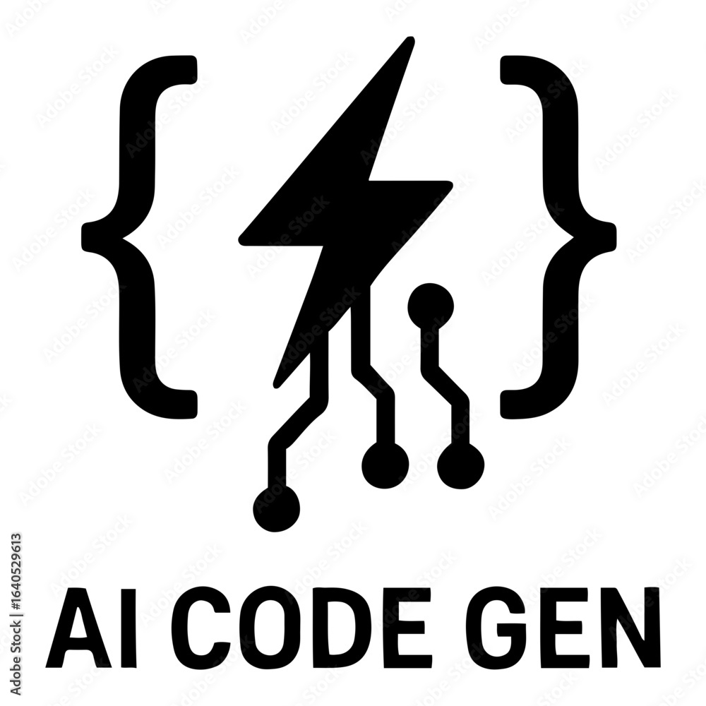 Poster vector ai icon illustration of a lightning bolt with circuit connections inside curly braces on tran