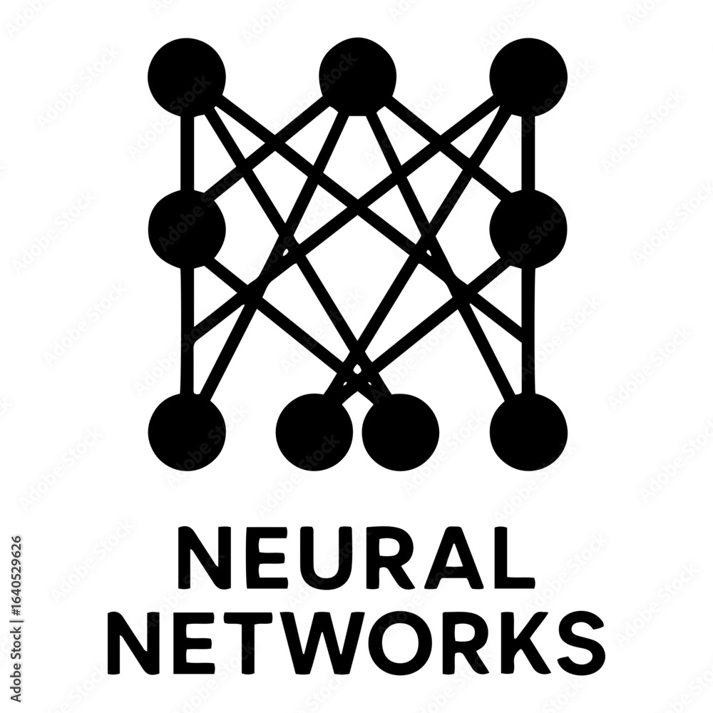 Poster vector ai icon illustration of a neural network with interconnected nodes and multiple layers on tra