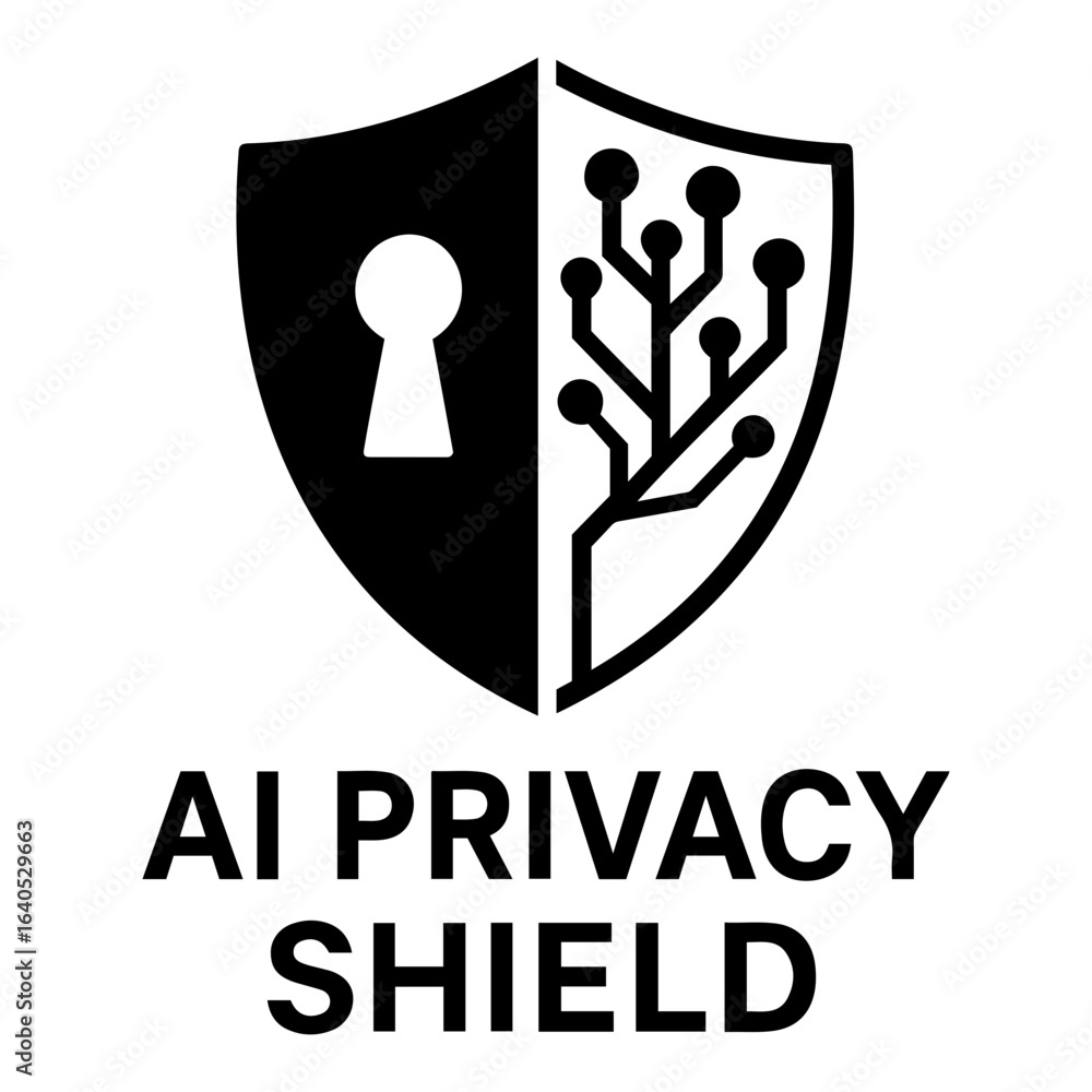 Poster vector ai icon illustration of a shield divided with a keyhole and circuit board design element on t