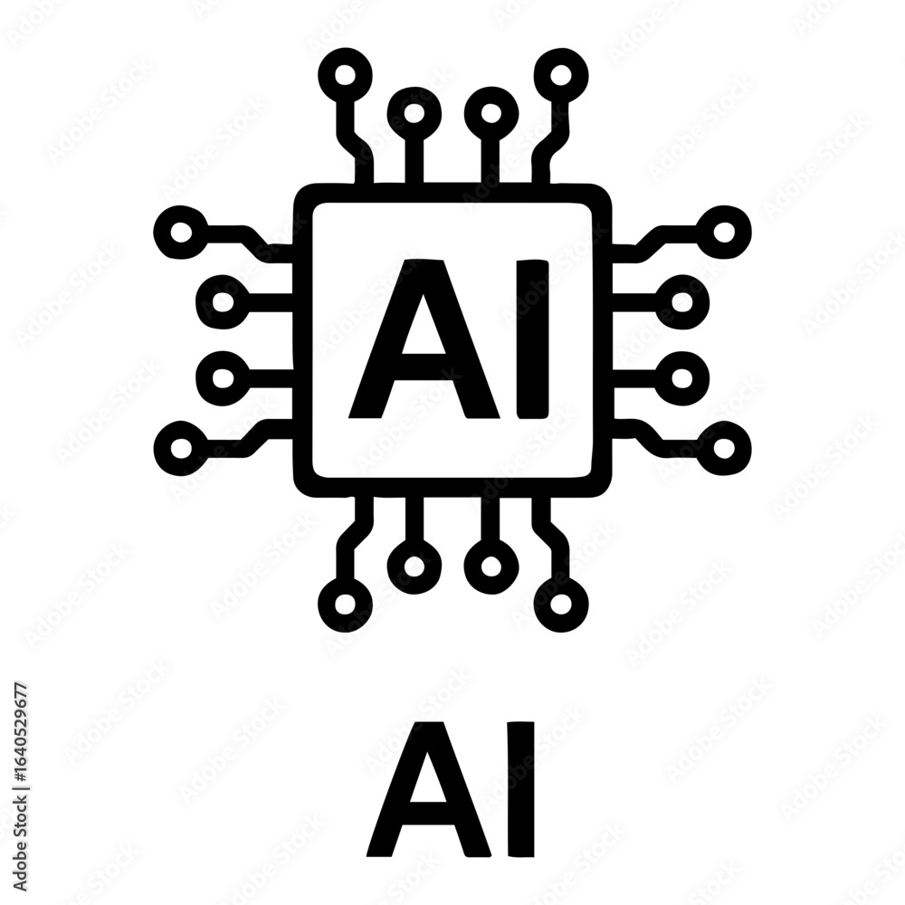 Poster vector ai icon illustration of a square chip with ai inside and ai text below the square chip on tra