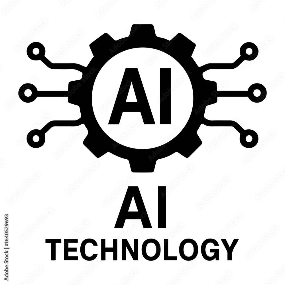 Poster vector ai icon illustration of ai inside gear with connected nodes and ai technology text on transpa