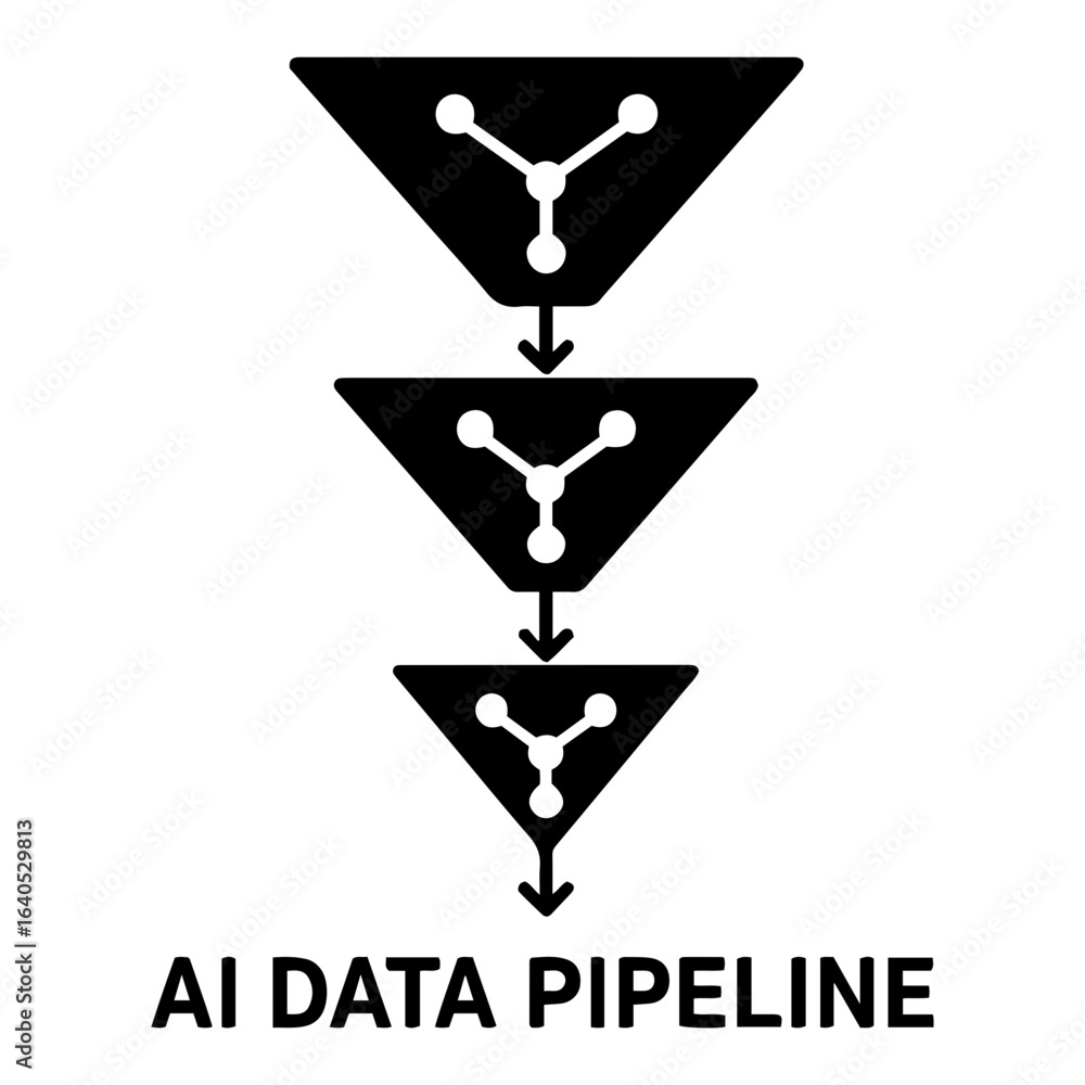 Poster vector ai icon three black triangles stacked vertically with internal network connections on transpa