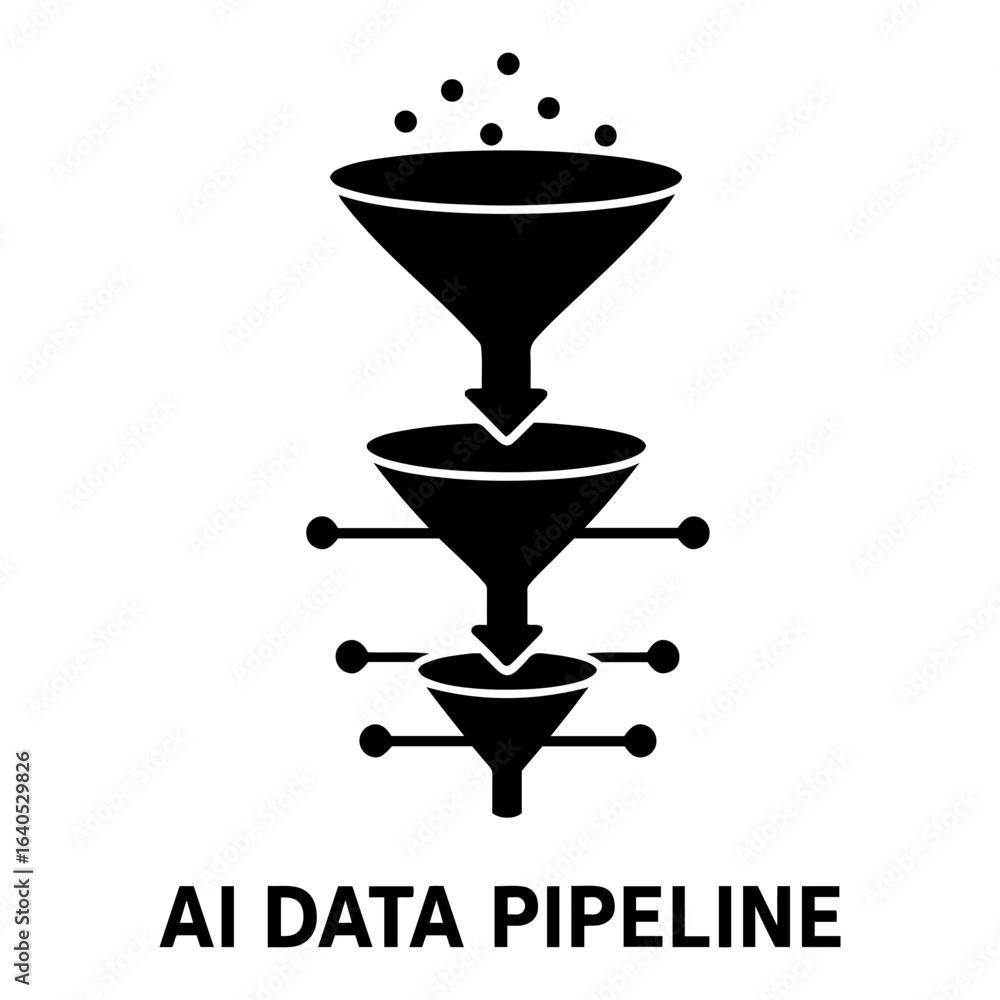 Poster vector ai icon three funnels stacked on top of each other with dots above the top funnel on transpar