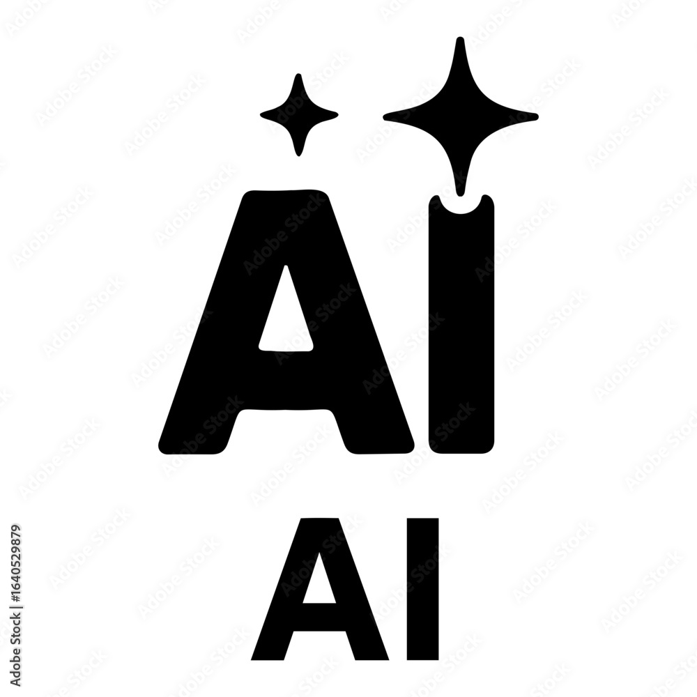 Poster vector ai icon two instances of the letters ai stacked with stars above the top instance on transpar