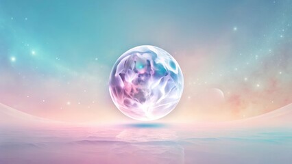 Celestial Orb Hovering Over a Pastel Dreamlike Landscape with Subtle Starry Sky