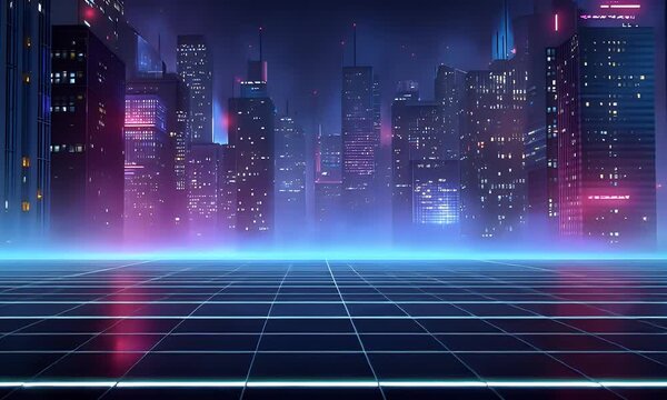 
Digital background featuring neon lines on a dark city street, creating an immersive and futuristic atmosphere for product display in the style of cyberpunk.