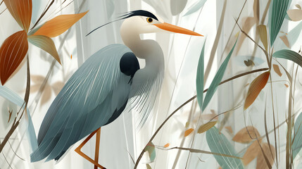 Minimalist Line Art Illustration of a Heron Bird