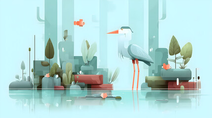Vintage Style Illustration of a Graceful Heron