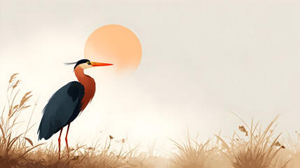 Elegant Heron Bird in Artistic Illustration Style