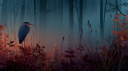 Elegant Heron Bird in Artistic Illustration Style