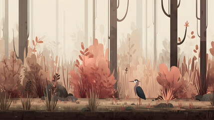 Elegant Heron Bird in Artistic Illustration Style