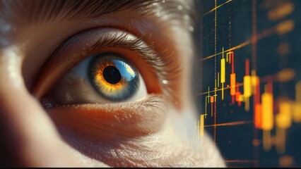 Close-up of eye looking at financial chart