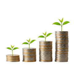 3d growing money stack isolated on transparent background