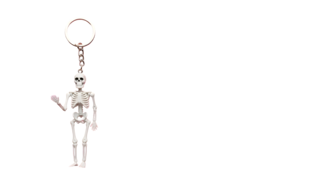 Whimsical skeleton keychain offers a playful, unique accessory for keys, bags, or as a fun Halloween decoration, sparking conversation and personality.