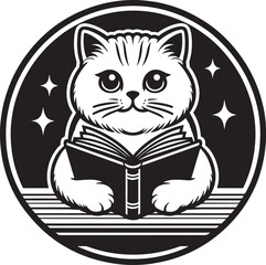 Obraz premium Cat reading a book on a white background. Vector illustration. Eps 10.