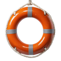 Orange lifebuoy ring with rope isolated on transparent background