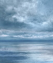 Fototapeta premium Modern Authentic Calm Ocean and Sky Texture Background with Grain and Abstract Paper Elements for Premium Creative Marketing and Digital Content