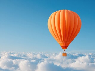 Fototapeta premium Premium High-Quality Orange Hot Air Balloon Floating Above Clouds Modern Adventure and Travel Lifestyle Content for Inspiring Marketing and Social Media