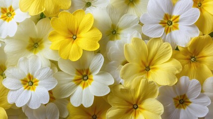 Fototapeta premium Close-up of Primula flowers, yellow and white