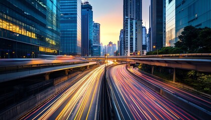 Fototapeta premium City traffic with vibrant moving lights.