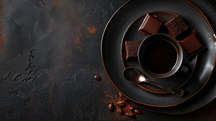 Rich Dark Chocolate with Coffee on Rustic Table Setting